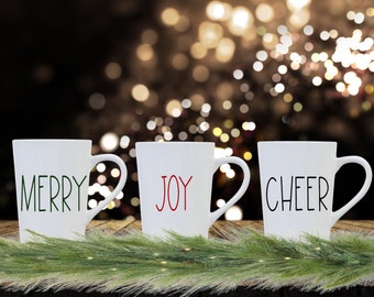 Christmas Farmhouse Mugs | Holiday Mugs | Winter Mugs | Coffee Lover Gift | Bride Gift | Teacher Gift | Perfect Gift | Custom Text Available
