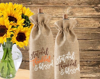 Thanksgiving | Wine Gift Bag | Burlap Wine Bag | Dinner Guest Gift Bag | Wine Lover Gift Idea | Wine Tote | Holiday Gift | Thanksgiving Gift