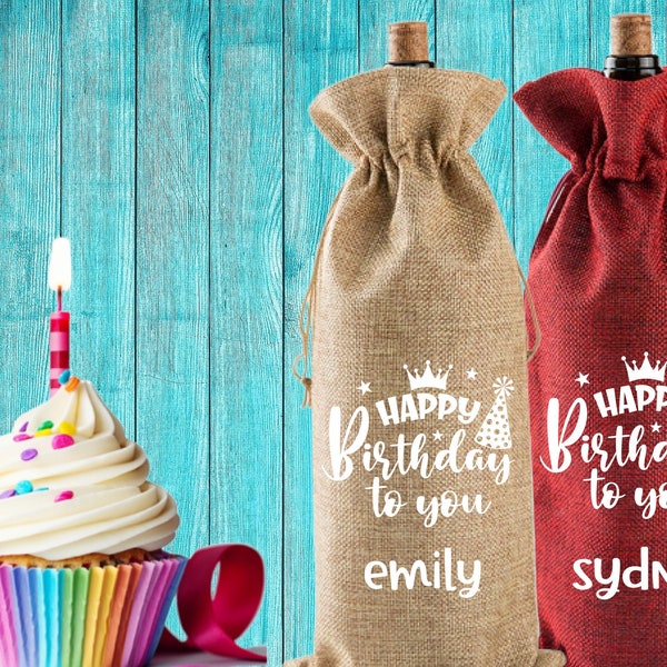 Birthday Wine Gift Bag | Birthday Gift | Burlap Wine Bag | Wine Lover Gift Idea | Re-Usable Wine Bag | Personalized Wine Bag