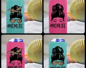 Messy Bun #momlife Slim Can Cooler | Slim Can Hugger | Gift for Her | Summer Gifts | Fun Can Coolers | Mom Gifts