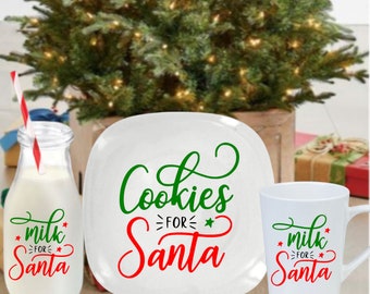 Cookies for Santa Plate | Milk for Santa Mug | Milk for Santa Glass Jug | Cookies and Milk Mug Plate Set | Santa Plate Set