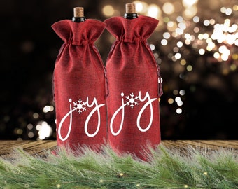 Joy Wine Bag | Wine Gift Bag | Red Burlap Wine Bag | Natural Burlap Wine Bag | Wine Lover Gift Idea | Wine Tote | Holiday Gift