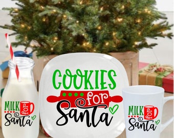 Cookies for Santa Plate | Milk for Santa Mug | Milk for Santa Glass Jug | Cookies and Milk Mug Plate Set | Santa Plate Set