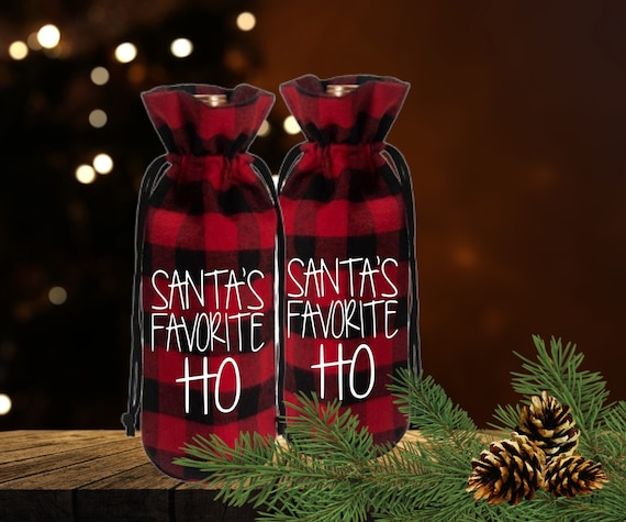 Santa's Favorite Ho Wine Bag Wine Gift Bag Buffalo Plaid Wine