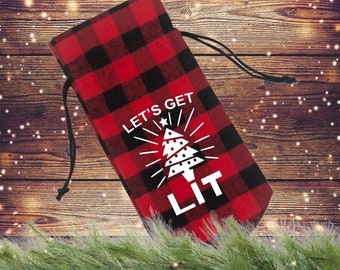 Let's Get Lit Wine Bag | Wine Gift Bag | Buffalo Plaid Wine Bag | Funny Gift Bag | Wine Lover Gift Idea | Wine Tote | Holiday Gift