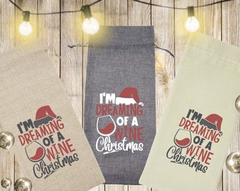 I'm Dreaming of a Wine Christmas Wine Bag | Red Natural White Burlap Wine Bag | Wine Lover Gift Idea | Wine Bag Gift | Holiday Gift