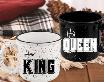 His Queen | Her King Campfire Mug | Camping Mug | Christmas Mug | Bridal Shower Gift | Wedding Gift | His and Her Mugs | Couple Gifts