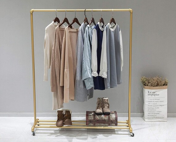 High End Luxury Gold Clothing Rackindustrial Pipe Tidy Rails - Gold Garment Rack High End Luxury Gold Clothing Rackindustrial Pipe Tidy Rails - Gold Garment Rack
