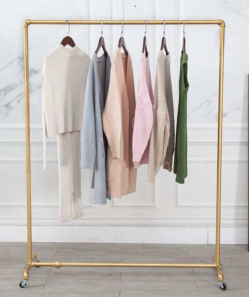High end luxury gold clothing rack rail Industrial Pipe Tidy Etsy