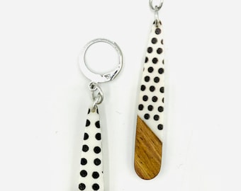 Polka dot wood and resin earrings