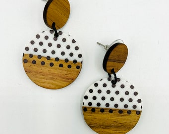 Wood and resin polka dot earrings