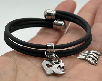 Bracelet pour femmes avec breloques coeur et lune (je t’aime jusqu’à la lune)