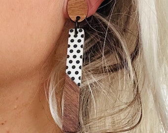 Wood and resin polka dot earrings