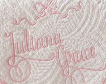 Personalized Baby Quilt, Embroidered Name, Kate Spade Bow, Heirloom Blanket, Baby Sprinkle Gift