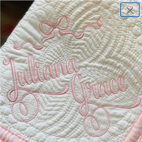 Personalized Heirloom Quilt Includes two names and bow embroidery,Custom Monogrammed Blanket, Baby Quilt, Nursery blanket, Baby Gift,New Mom