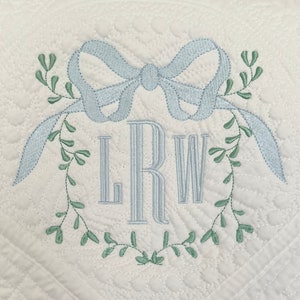 Personalized Baby Quilt: Embroidered Monogram, Vines with  Bow