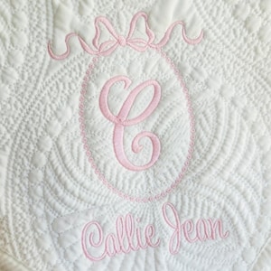 Personalized Baby Quilt: Embroidered Monogram, Bow Detail