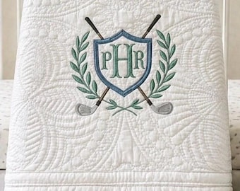 Custom Golf Baby Quilt, Embroidered Heirloom Nursery Decor, Golf Theme Shower Gift
