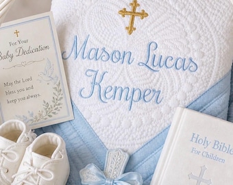 Baptism/Dedication/Christening Quilt Baby Shower Gift Monogrammed Baby Blanket Elegant Cross