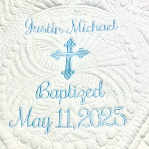 Baptism/Dedication/Christening Quilt Baby Shower Gift Monogrammed Baby Blanket Elegant Cross image 3