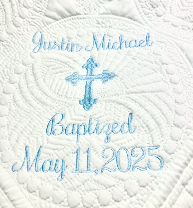 Baptism/Dedication/Christening Quilt Baby Shower Gift Monogrammed Baby Blanket Elegant Cross image 3