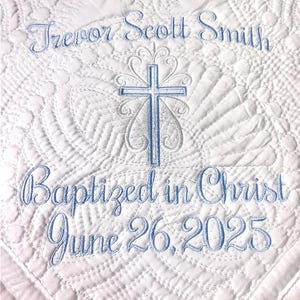 Baptism/Dedication/Christening Quilt Baby Shower Gift Monogrammed Baby Blanket Elegant Cross image 8