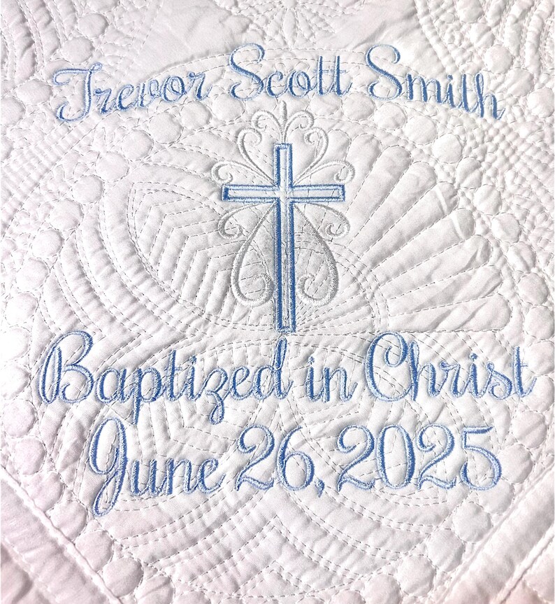 Baptism/Dedication/Christening Quilt Baby Shower Gift Monogrammed Baby Blanket Elegant Cross image 8