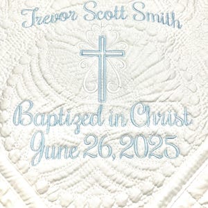 Baptism/Dedication/Christening Quilt Baby Shower Gift Monogrammed Baby Blanket Elegant Cross image 2
