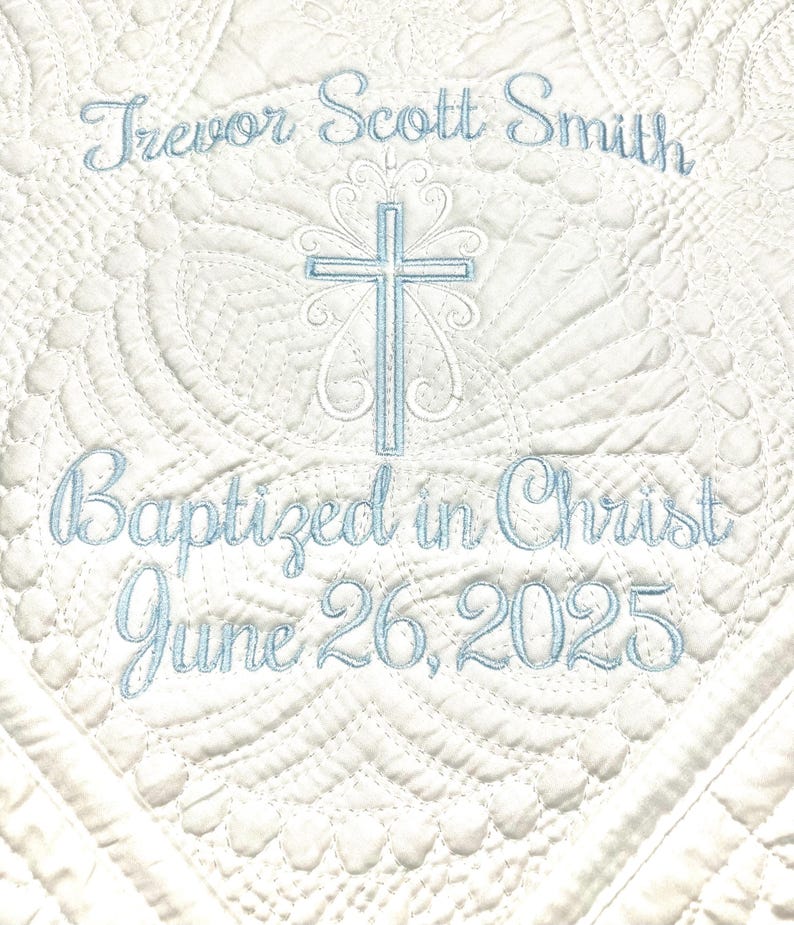 Baptism/Dedication/Christening Quilt Baby Shower Gift Monogrammed Baby Blanket Elegant Cross image 2