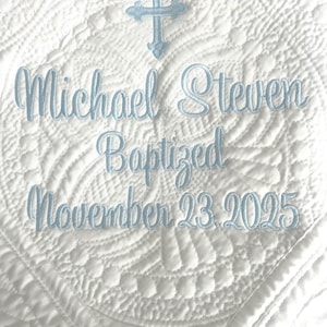 Baptism/Dedication/Christening Quilt Baby Shower Gift Monogrammed Baby Blanket Elegant Cross image 7