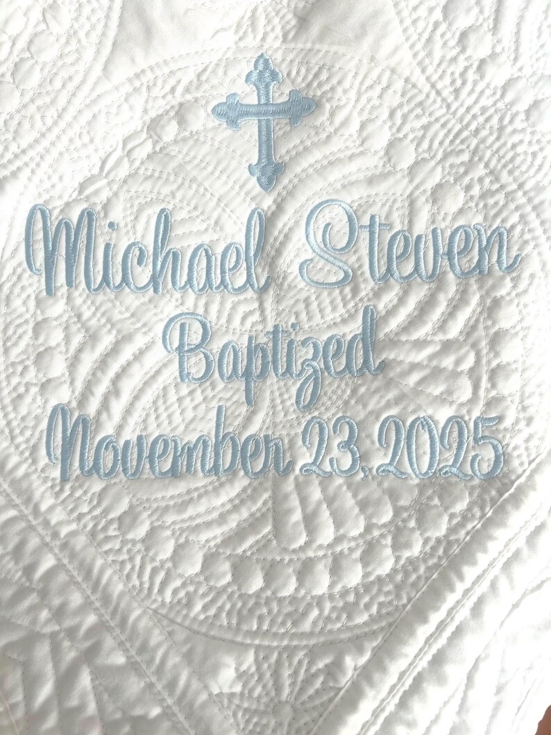 Baptism/Dedication/Christening Quilt Baby Shower Gift Monogrammed Baby Blanket Elegant Cross image 7