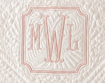Embroidered Baby Quilt: Elegant Square with Monogram, Baby Shower Sprinkle, Newborn Nursery Decor