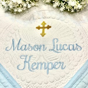 Baptism/Dedication/Christening Quilt Baby Shower Gift Monogrammed Baby Blanket Elegant Cross image 1