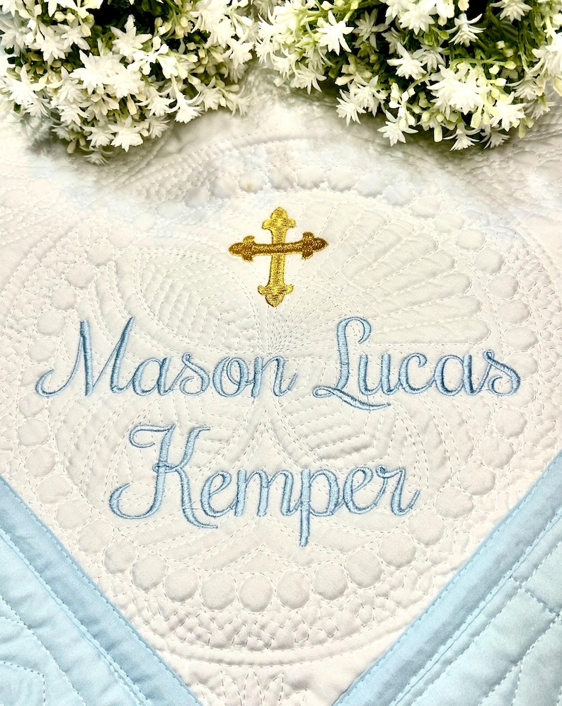 Baptism/Dedication/Christening Quilt Baby Shower Gift Monogrammed Baby Blanket Elegant Cross image 1