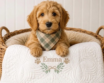 Personalized Pet Blanket, Monogrammed Dog Cat Bedding, Embroidered Heirloom Quilt
