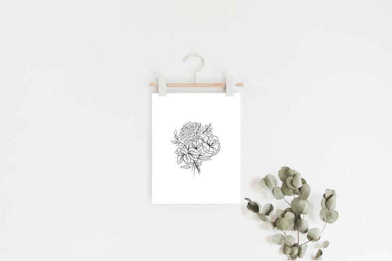 DIGITAL Custom Family Birth Flower Bouquet / Custom Birth Month Flower / Minimalist Design/ Birth Flowers Line Art Print / Mother's Day Gift image 9