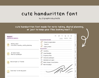 Handwritten font for digital notetaking and digital planning, Digital Planner Font, cute cozy handwriting, Goodnotes, Notability, iPad Font