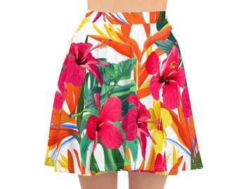 Tropical Paradise Floral Skater Skirt, Skirts for Women, Flared Skater Skirt, High Waist Circle Skirt, Full Circle Skirt, Summer Skirts