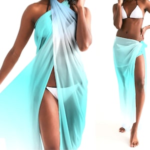 Ocean Blue Ombre Swimsuit Coverup, Beach Wrap Women's Cover up Pareo Semi Sheer Beach Coverup Pareo Bikini Coverup Bathing Suit Coverup
