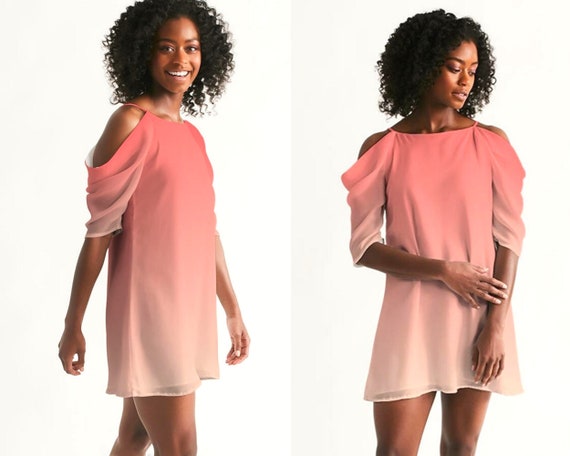 peach cold shoulder dress