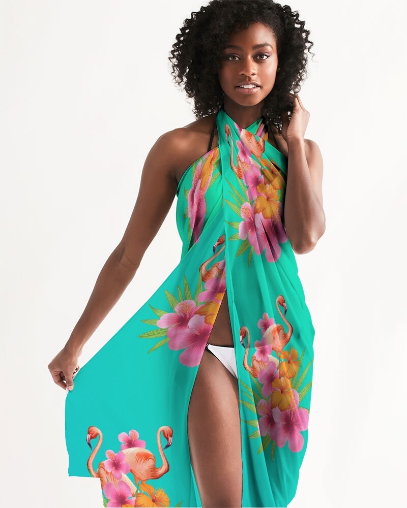 Swimsuit Cover up Tropical Green Swimsuit Coverup Flamingo Etsy