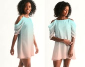 Sand Sea Ombre Cold Shoulder Dress, Women 39 s Open Shoulder A-Line Dress, Summer Dress, Short Dress, Vacation Dress, Stylish Dress, XS-XXL