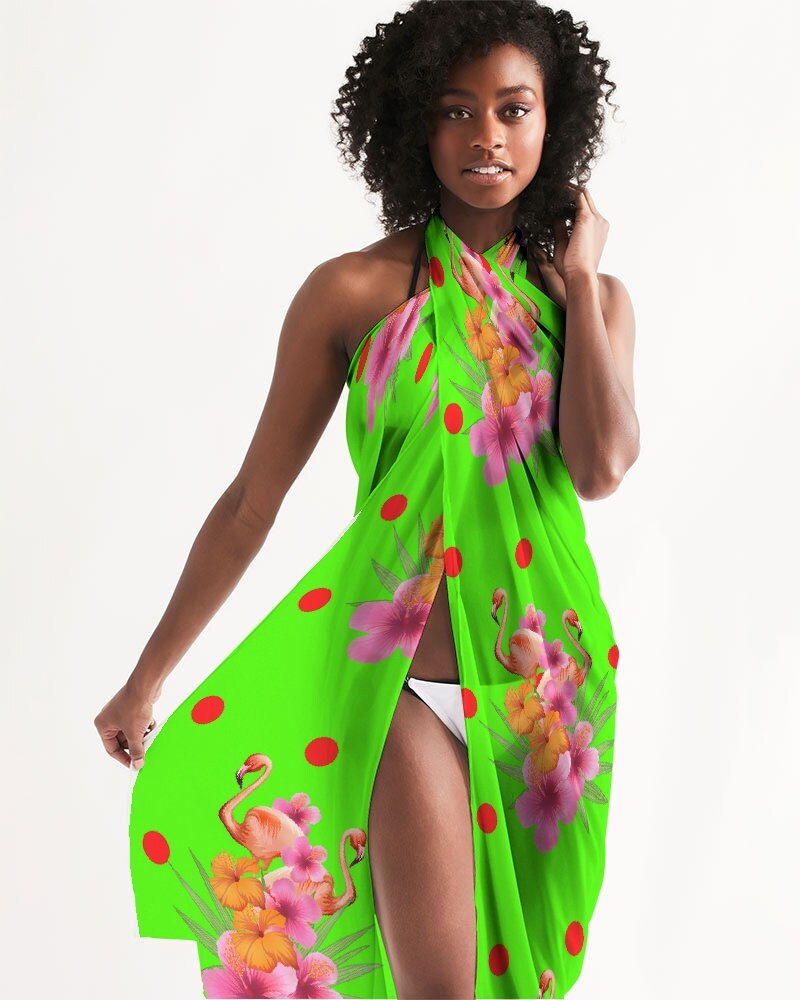 Green Tropical Print Swimsuit Cover Up 
