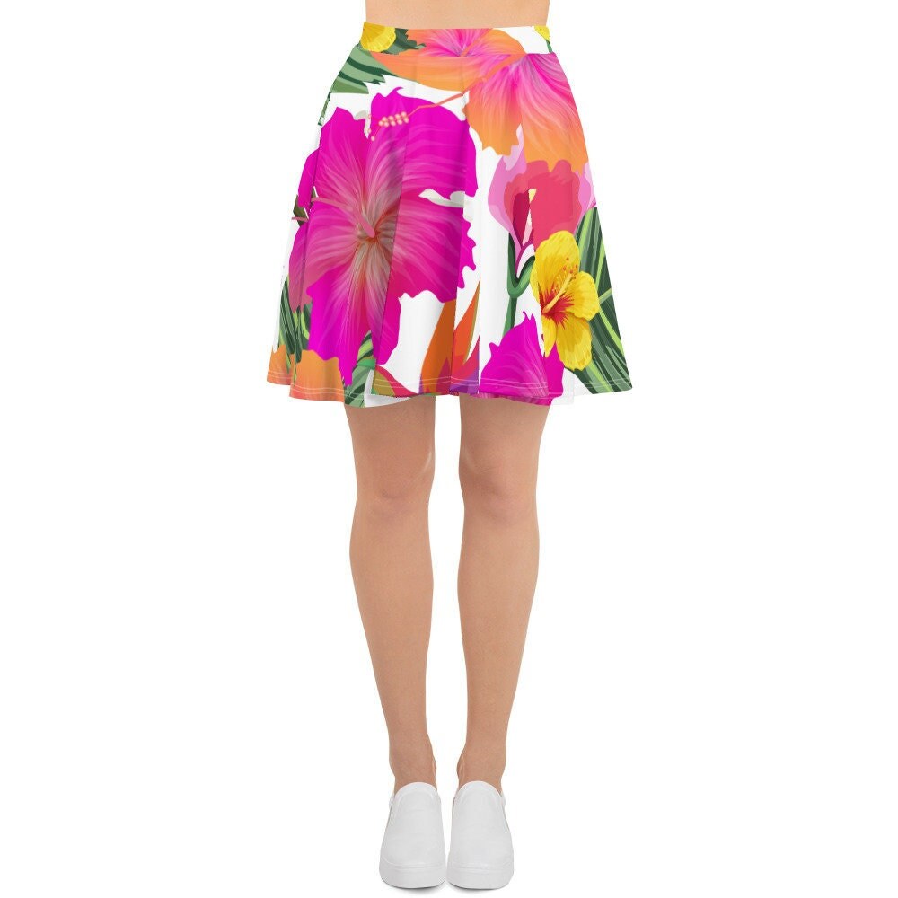 Hibiscus Paradise Floral Skater Skirt, Skirts for Women, Flared Skater Skirt, High Waist Circle Skirt, Full Circle Skirt, Summer Skirts