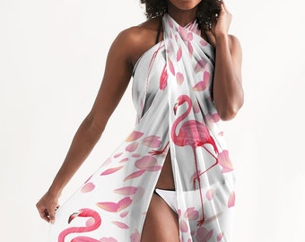 Pink Flamingo Petals Swim Cover Up, Swimsuit Cover Up, Semi-Sheer Swimsuit Coverup, Bathing Suit Coverup, Beach Wrap Sarong