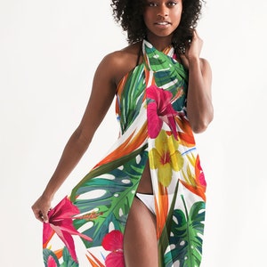 Bird of Paradise Floral Swim Cover Up, Semi-Sheer Swimsuit Coverup, Bathing Suit Coverup, Beach Wrap, Sarong, Women’s Swimsuit Cover Up