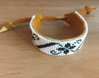 White and Black Loom Beaded Bracelet