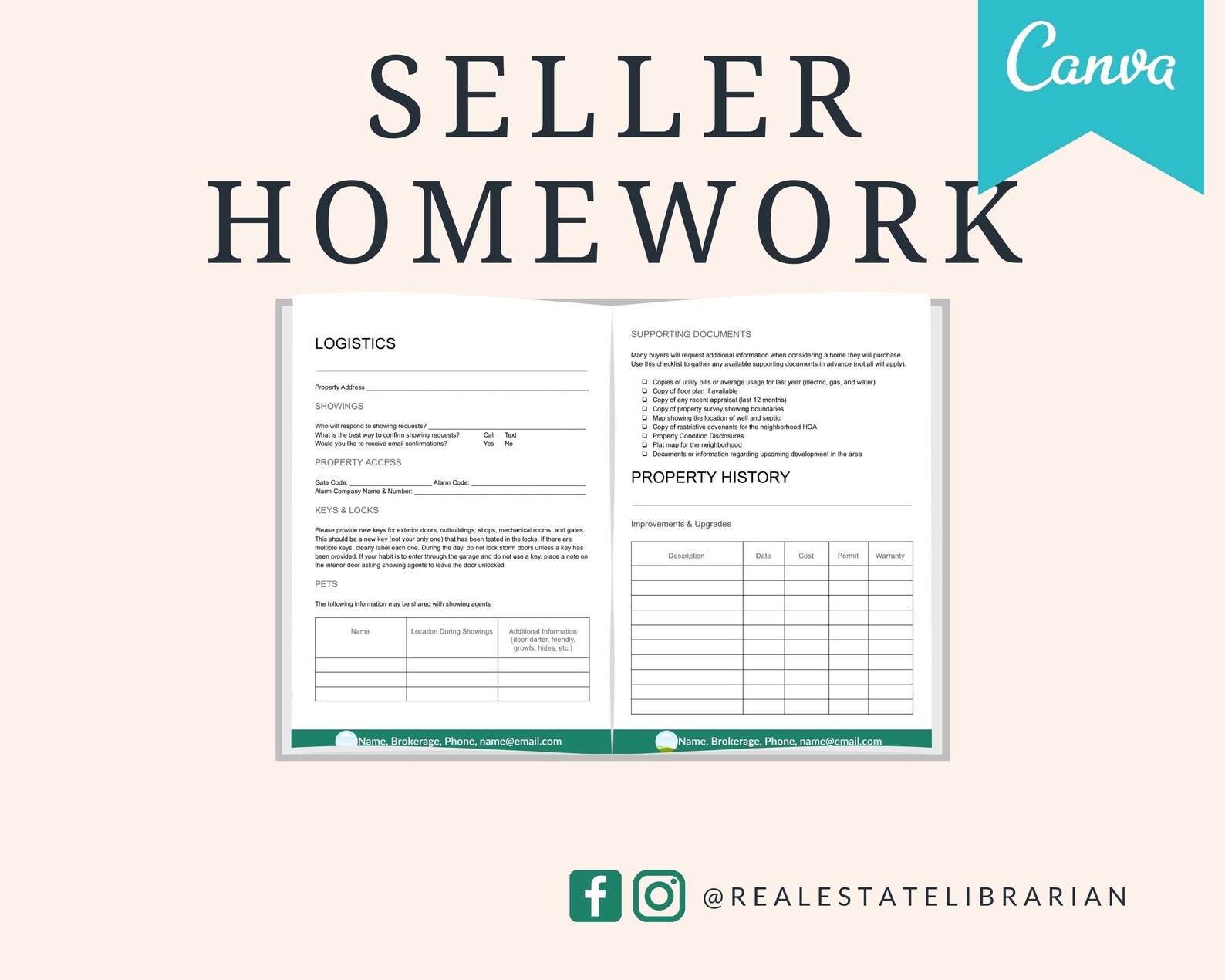 Real Estate Template Seller Homework for Real Estate Agents Etsy