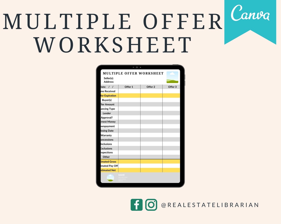 Multiple Offer Worksheet Google Sheets