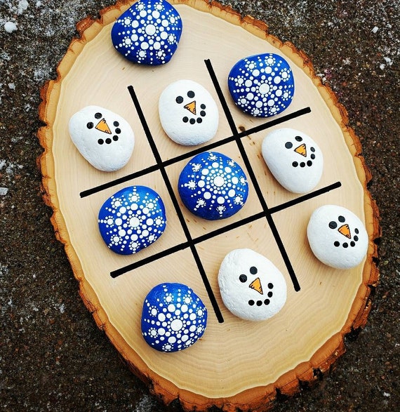 Tic Tac Toe Board Game with Rocks